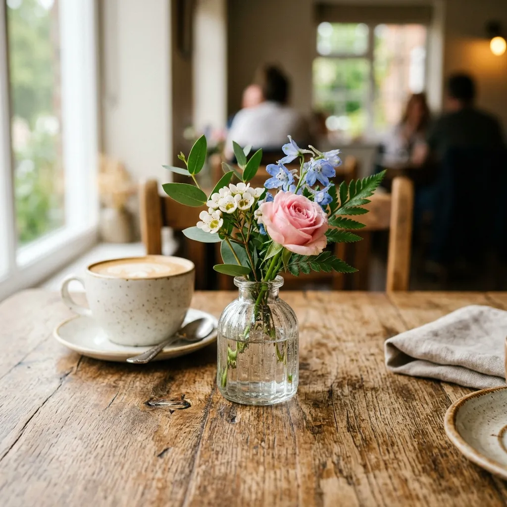 Detalle de una mesa con flores